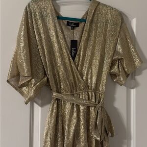 Lulu's Metallic Gold Textured Romper